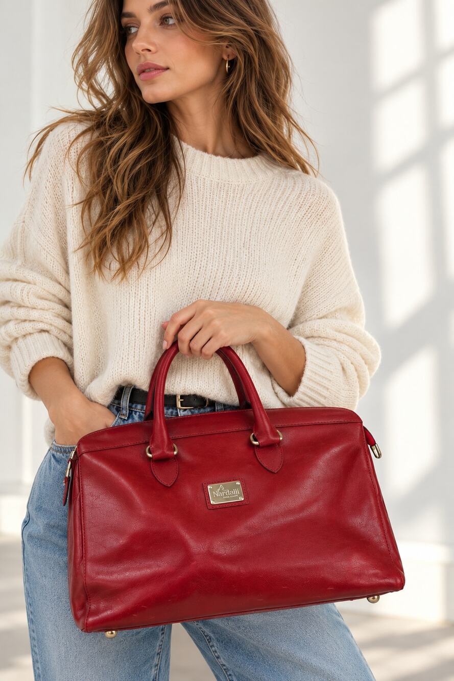 Nardelli Italy Red Genuine Leather Large Tote Satchel Business Purse Scratches